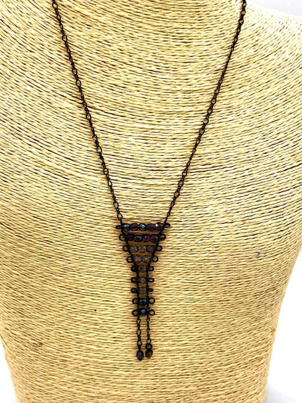 Avon Iridescent Beaded Pendant Necklace – Vintage Style Statement Piece